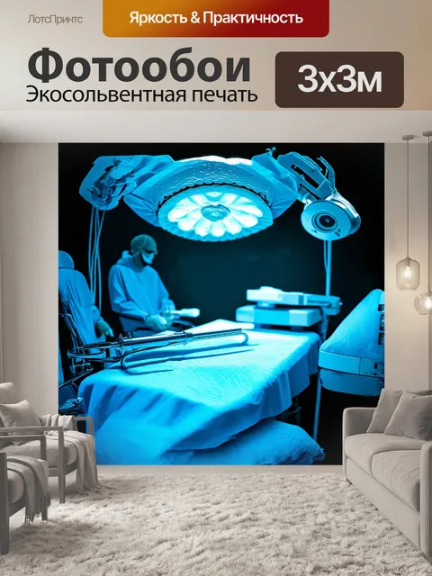 Фотообои нейрохирургический стол с набором хирургических инструментов