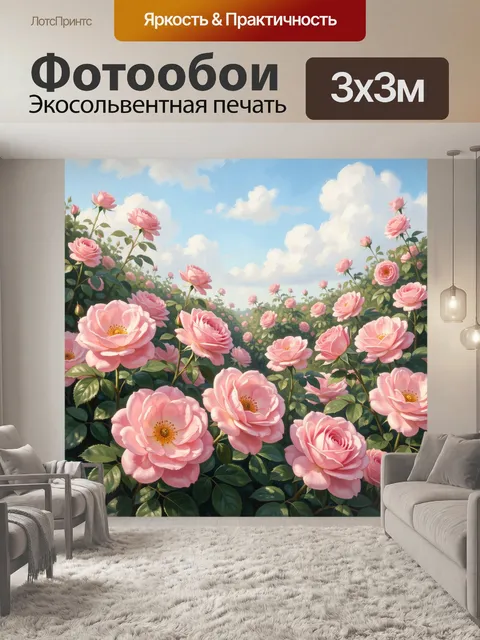 Фотообои Полевые розовые розы под небом
