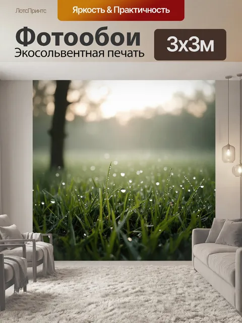 Фотообои поле, покрытое слоем утреннего тумана, в котором по воздуху струится нежный свет