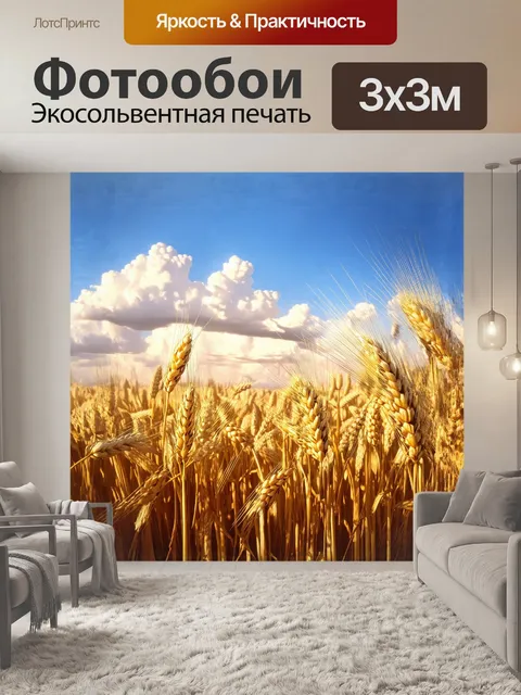 Фотообои пшеничное поле, простирающееся до самых горизонтов, залито солнечными клубами света