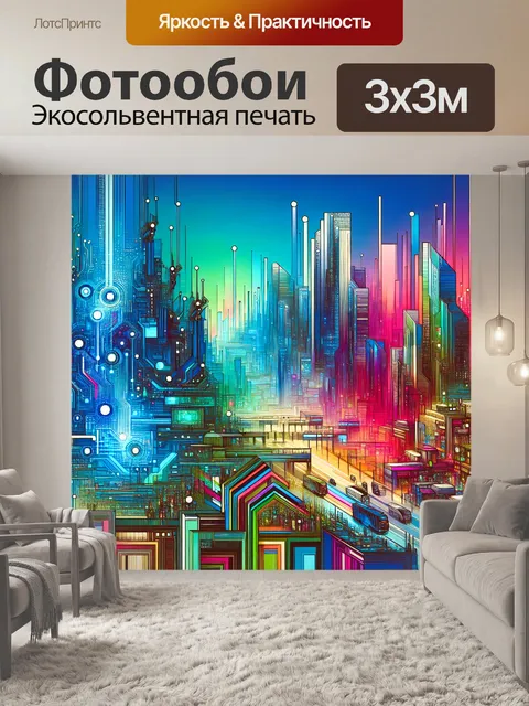 Фотообои цифровой город ночью