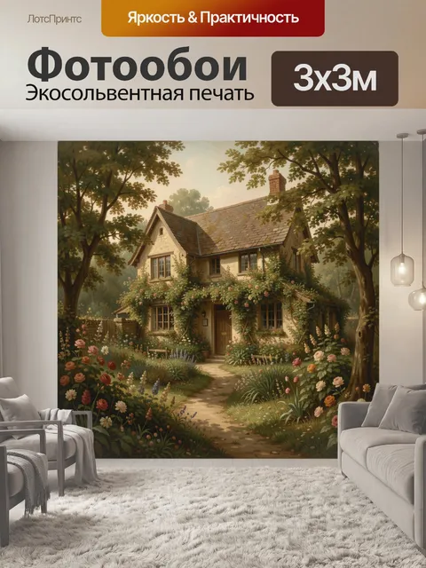 Фотообои Уютный дом в цветущем саду