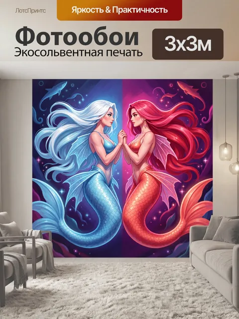 Фотообои Две русалки в неоновом свете