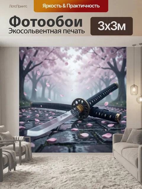 Фотообои Катана под цветущей сакурой