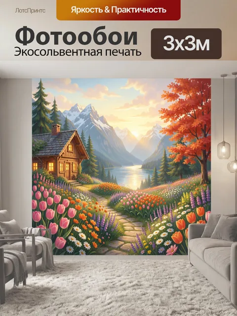 Фотообои Горный пейзаж с озером на закате