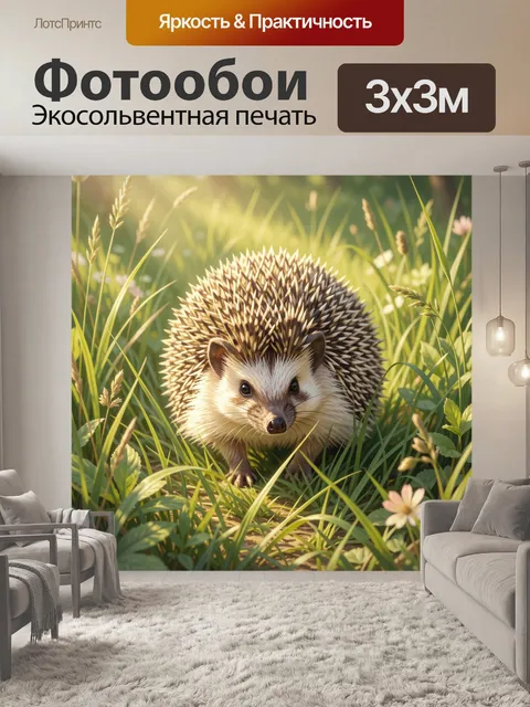 Фотообои Ежик среди луговой зелени