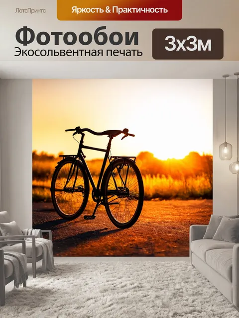 Фотообои велосипед на фоне восхода солнца