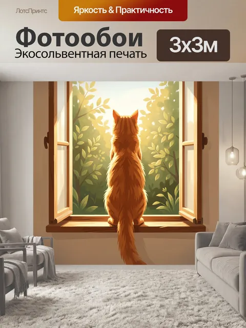 Фотообои Рыжий кот у открытого окна