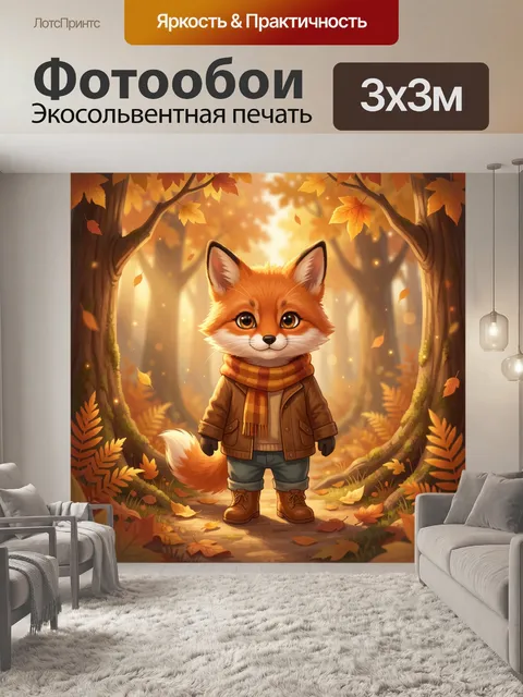 Фотообои Лисёнок в осеннем лесу