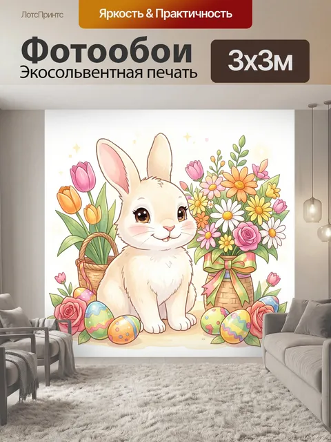 Фотообои Пасхальный кролик с цветами