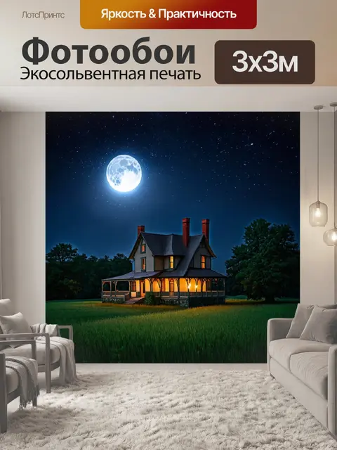 Фотообои ночь в стиле викторианский с деревенским домом