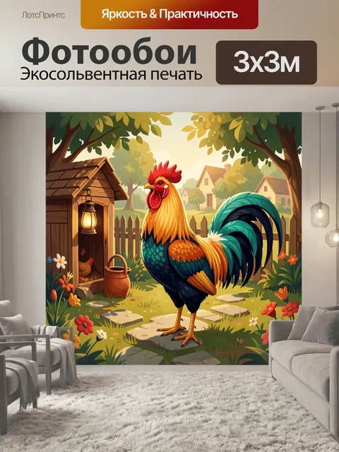 Фотообои Петух в деревенском дворе