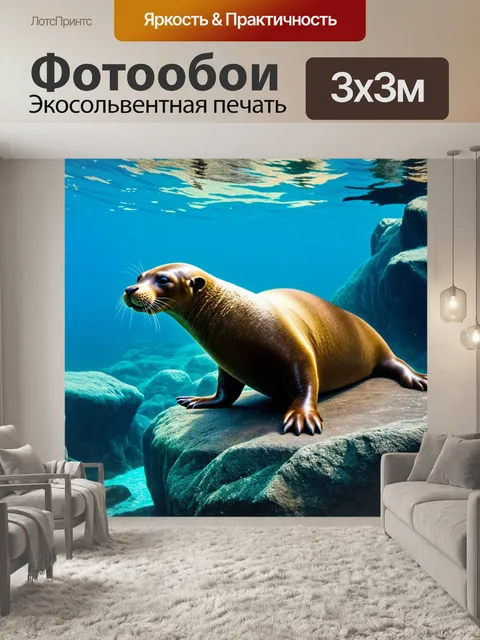 Фотообои животные в стиле импрессионизм: морские львы на скалах