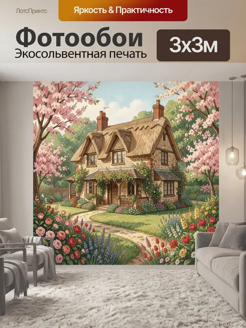Фотообои Уютный дом в цветущем саду