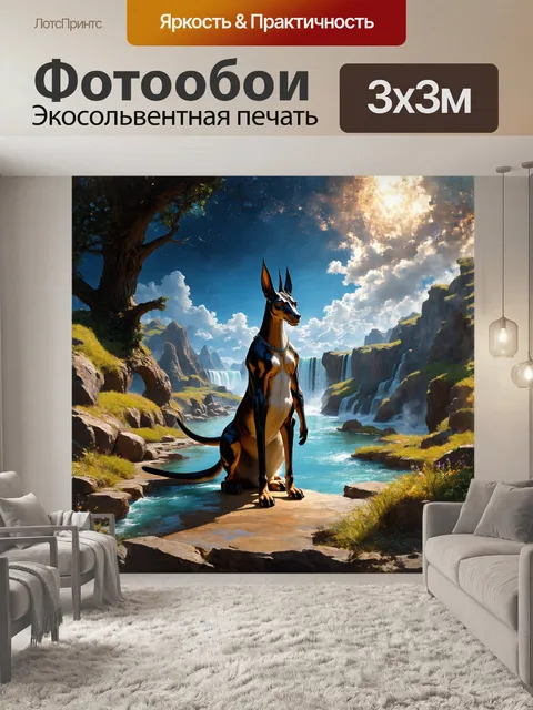 Фотообои в центре композиции, анубис образует уникальный мост из чёрного обсидиана, ведущий к светлым и загадочным…