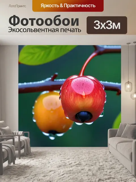 Фотообои кизил с каплями дождя