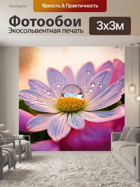 Фотообои капли воды, собирающиеся на нежных лепестках цветка, выглядели как хрустальные шарики, готовые упасть