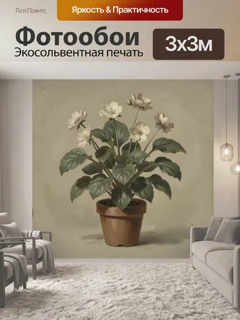 Фотообои Комнатная фиалка с белыми цветами