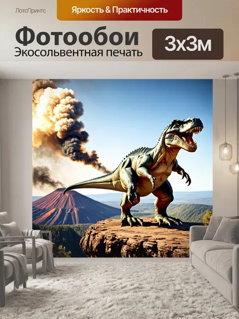 Фотообои тирекс стоит на вершине скалы