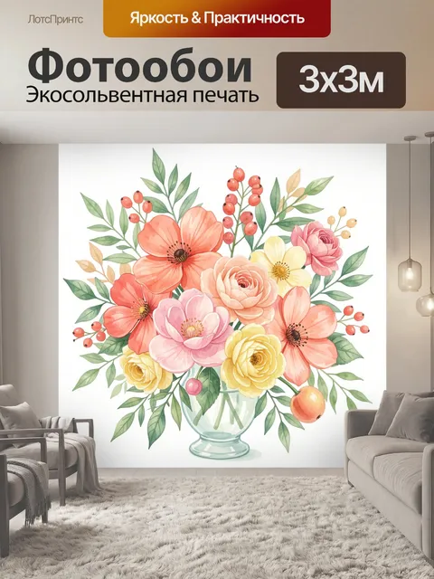 Фотообои Нежный букет цветов в вазе