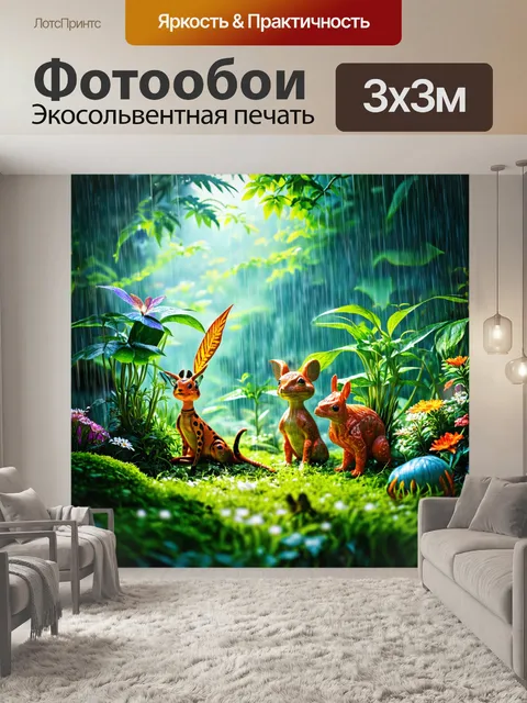 Фотообои дождь в стиле фэнтези: волшебный сад, где дождь превращает растения в различных животных, оживляя их