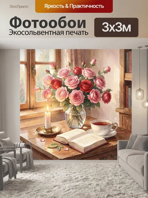 Фотообои Букет роз у открытого окна