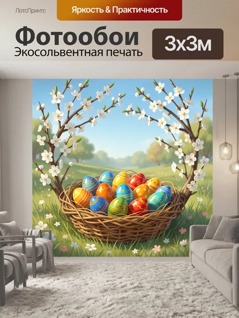 Фотообои Пасхальные яйца в цветущем саду