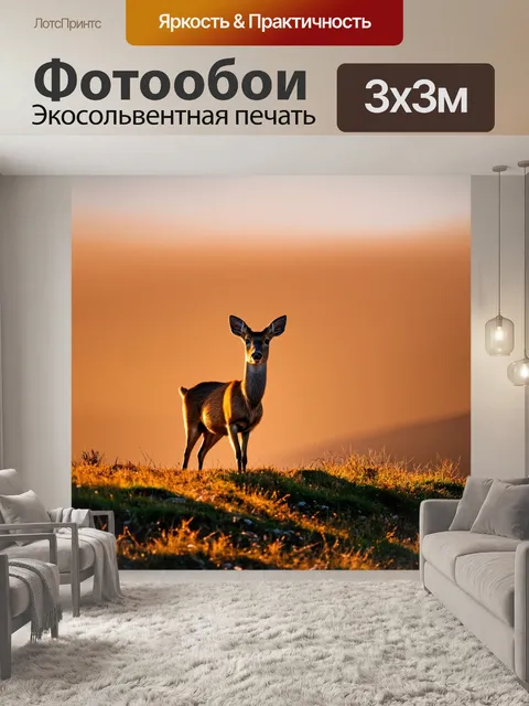 Фотообои охота на косуль на горных склонах, отражение красок заката в небе, спокойная и гармоничная природа