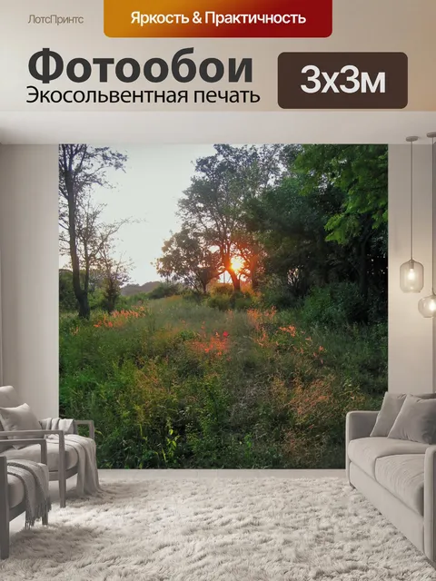 Фотообои огненный трава на степи на рассвете