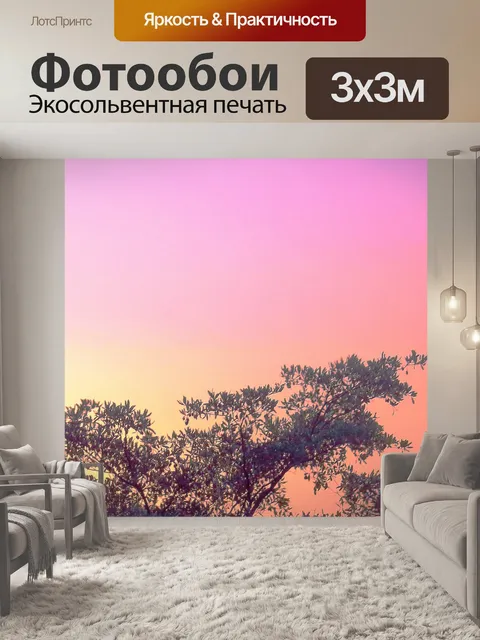 Фотообои розовый и оранжевый тонированный закат