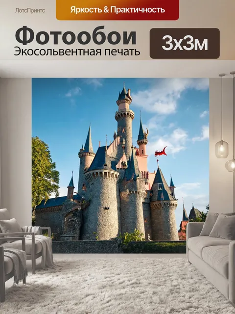 Фотообои замок с драконами и отважными рыцарями