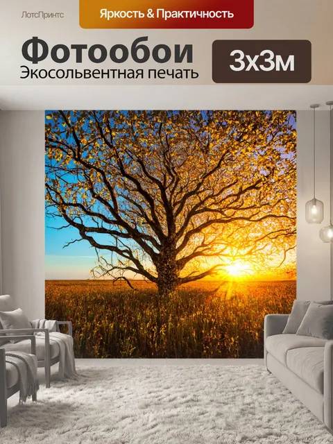 Фотообои природа в стиле густав климт: закат над необычными формами деревьев