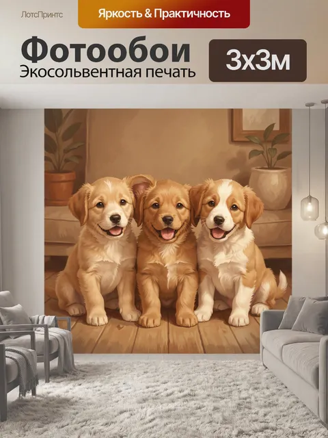 Фотообои Три щенка на деревянном полу