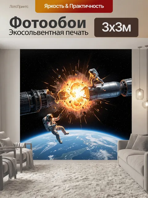 Фотообои Взрыв космического корабля с астронавтами