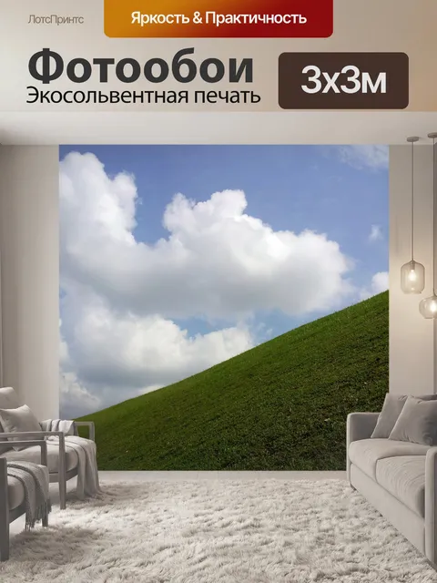 Фотообои Зеленая трава и облачное небо