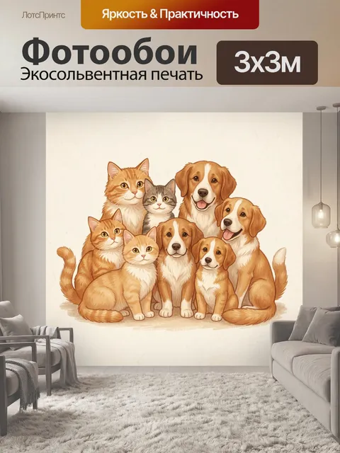 Фотообои Кошки и собаки вместе
