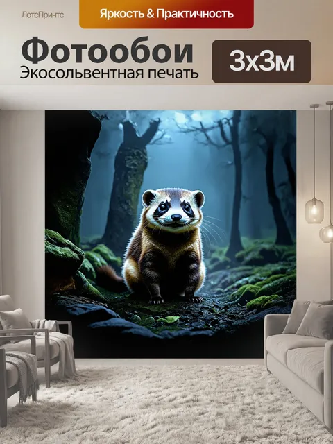 Фотообои мрачный, загадочный хорек, в туманном, мистическом окружении, нарисованный в готическом стиле, с сильными…