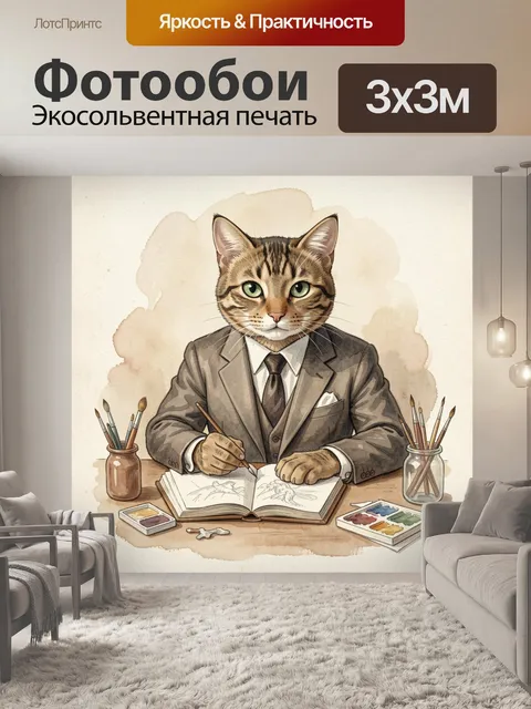Фотообои Кот-художник в деловом костюме