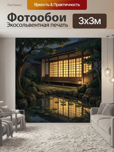 Фотообои Японский домик у пруда