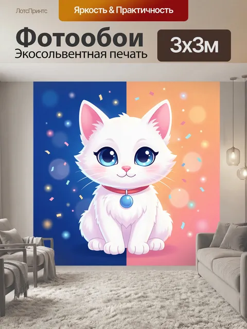 Фотообои Белый котенок с голубыми глазами