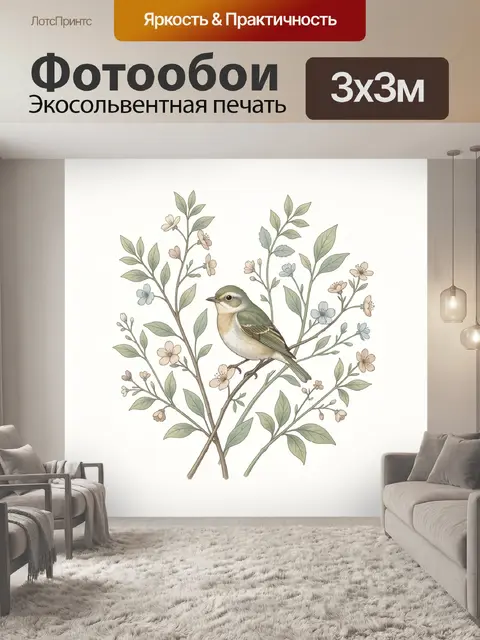 Фотообои Птица среди цветущих ветвей