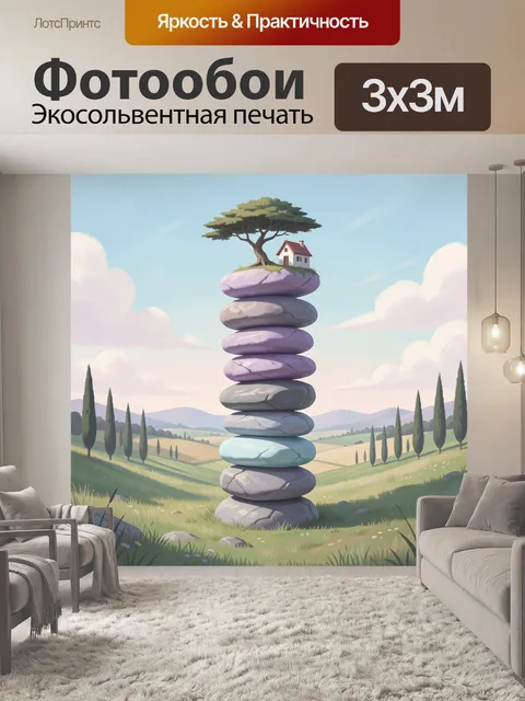 Фотообои Домик на камнях под деревом