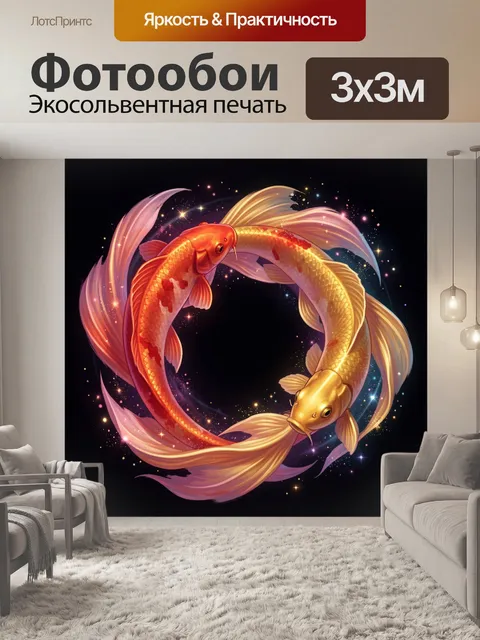 Фотообои Две золотые рыбы в круге