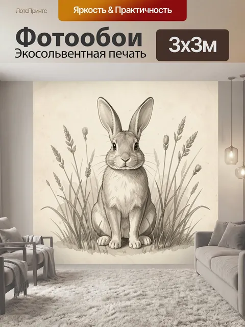 Фотообои Заяц среди луговых трав