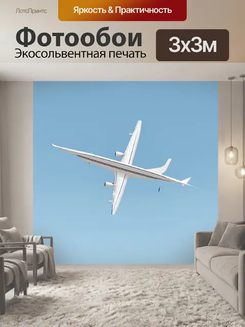 Фотообои самолет в стиле минимализм, с графическими линиями, создающими впечатление статики