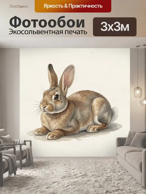 Фотообои Акварельный кролик на светлом фоне