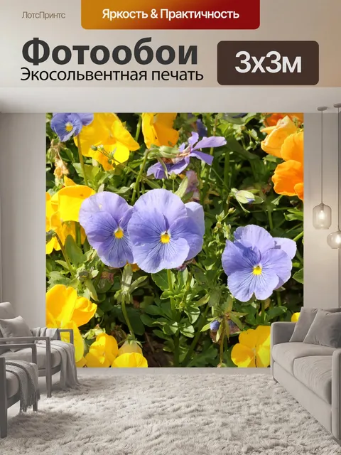 Фотообои Синие и желтые анютины глазки