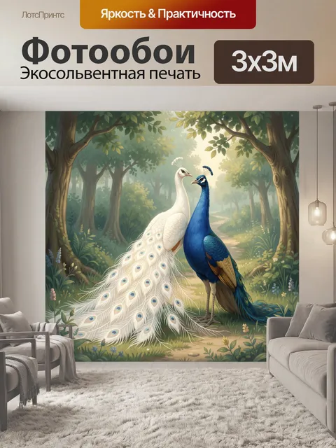 Фотообои Пара павлинов в лесу