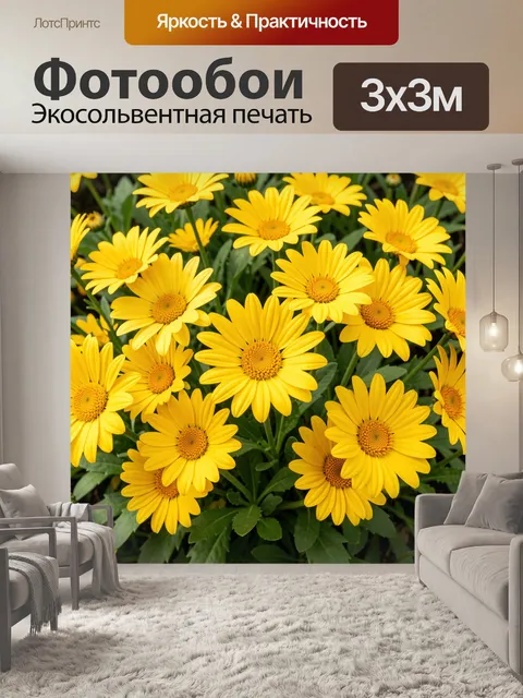 Фотообои Жёлтые ромашки в зелени