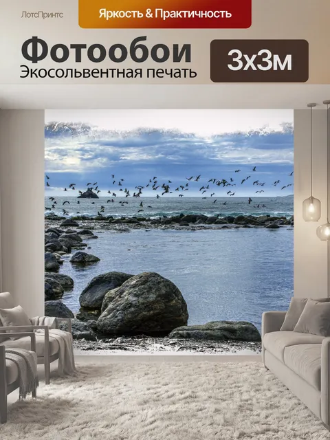 Фотообои Скалистый пляж и чайки